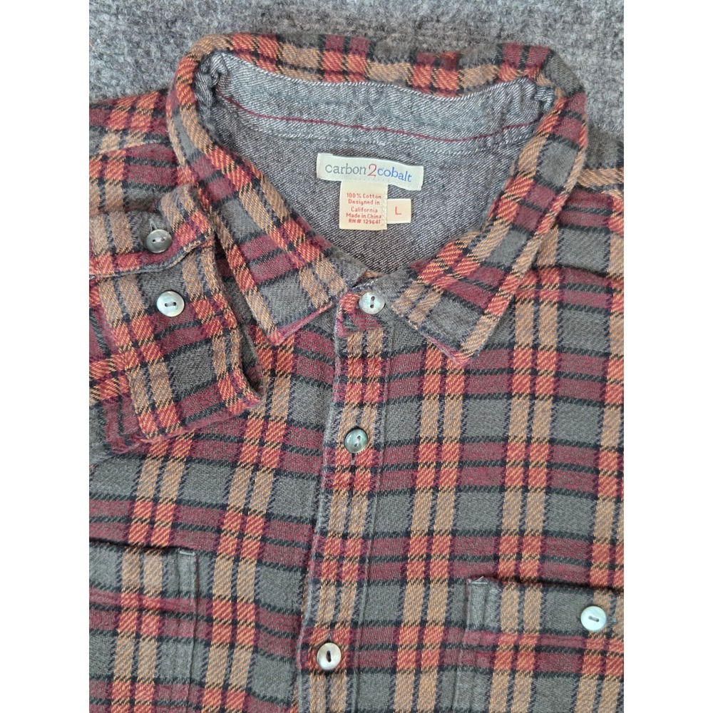 Carbon 2 Cobalt Plaid Button Down Shirt Mens Large Orange Grey Cotton 133581